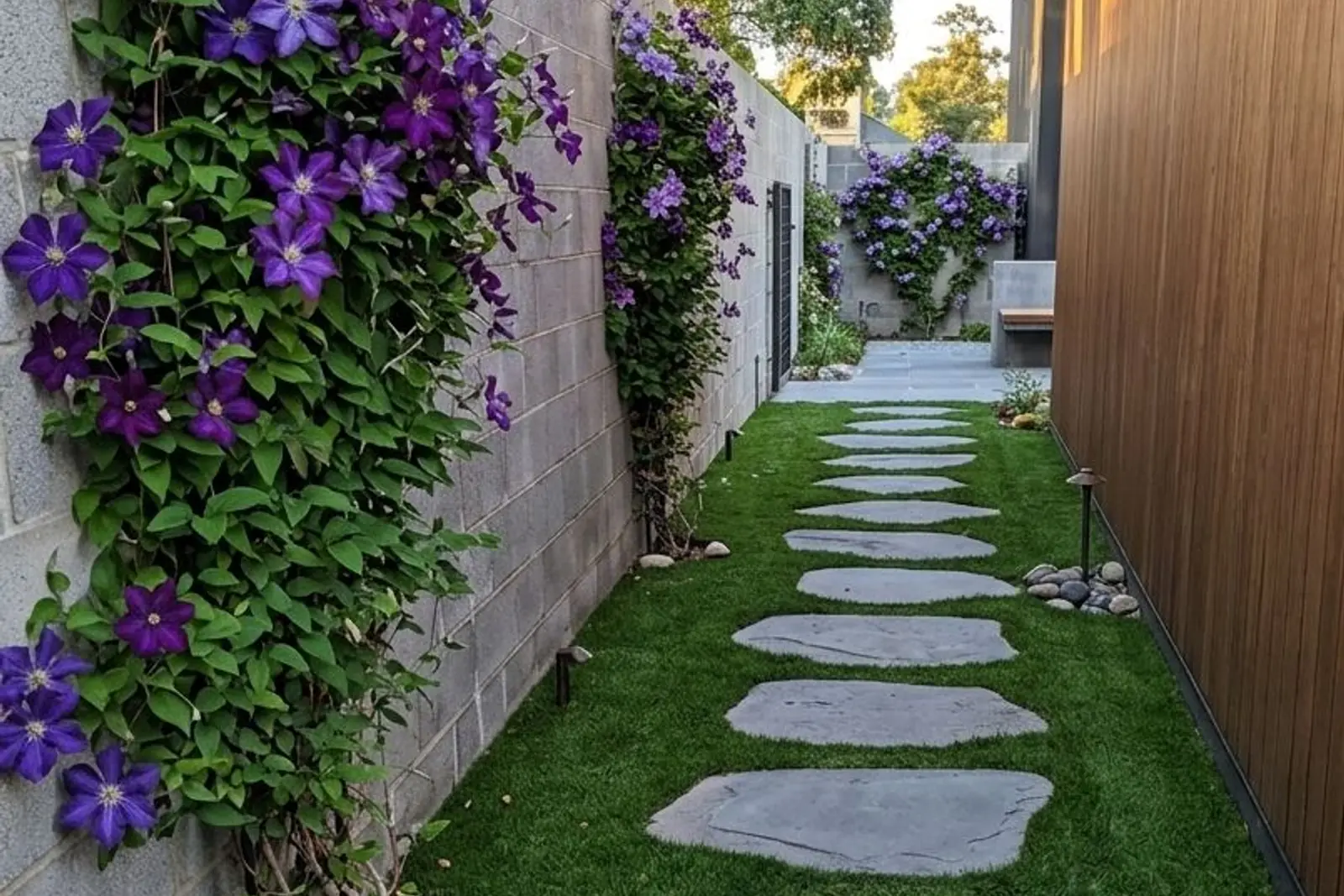Stepping stone garden path through a landscaped Melbourne side yard