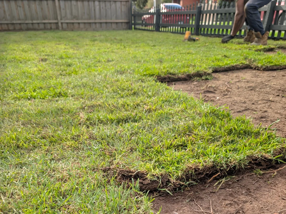 During installation: natural turf slabs laid up to the edge of the raked and levelled soil